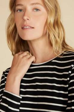 Amour Vert Berkeley Long Sleeve Tee BlackandIvoryStripe Hot