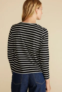 Amour Vert Berkeley Long Sleeve Tee BlackandIvoryStripe Hot