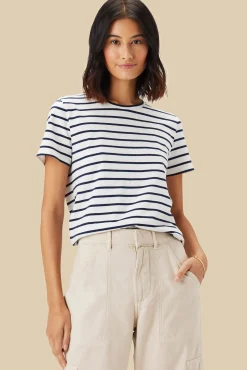 Amour Vert Berkeley Organic Cotton Tee IvoryNavyBlueStripe Fashion