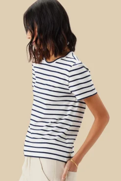 Amour Vert Berkeley Organic Cotton Tee IvoryNavyBlueStripe Fashion