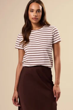 Amour Vert Berkeley Organic Cotton Tee IvoryEspressoStripe Outlet