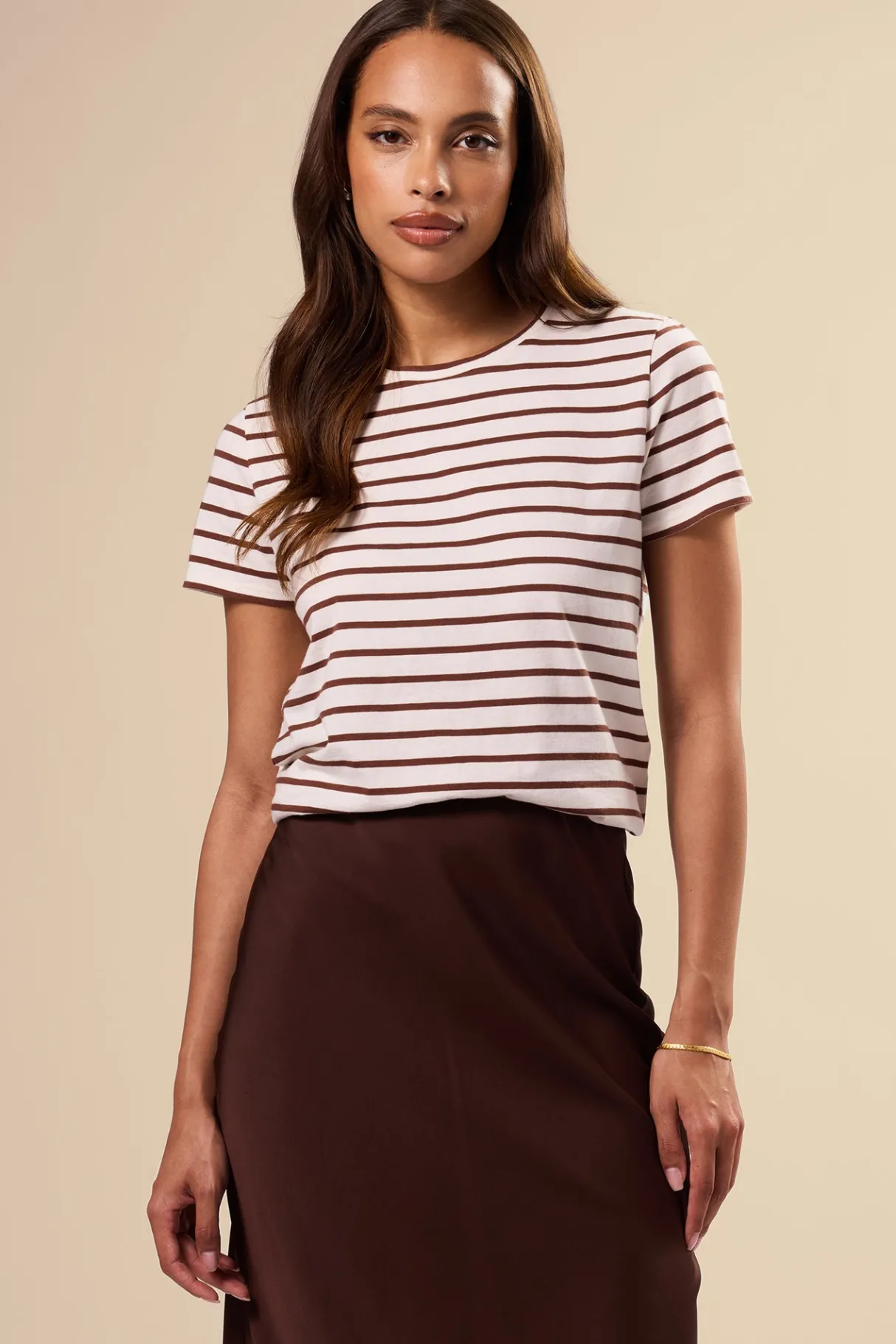 Amour Vert Berkeley Organic Cotton Tee IvoryEspressoStripe Outlet