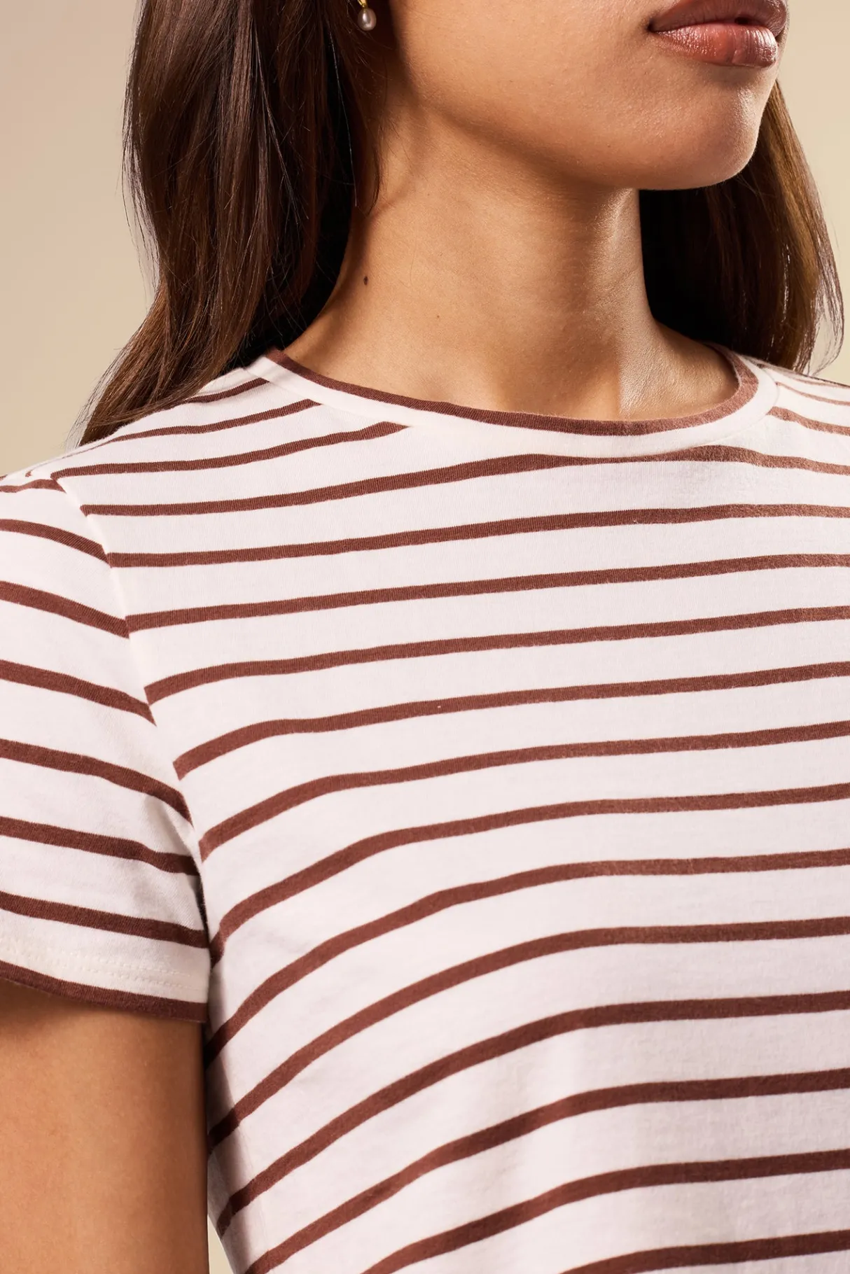 Amour Vert Berkeley Organic Cotton Tee IvoryEspressoStripe Outlet