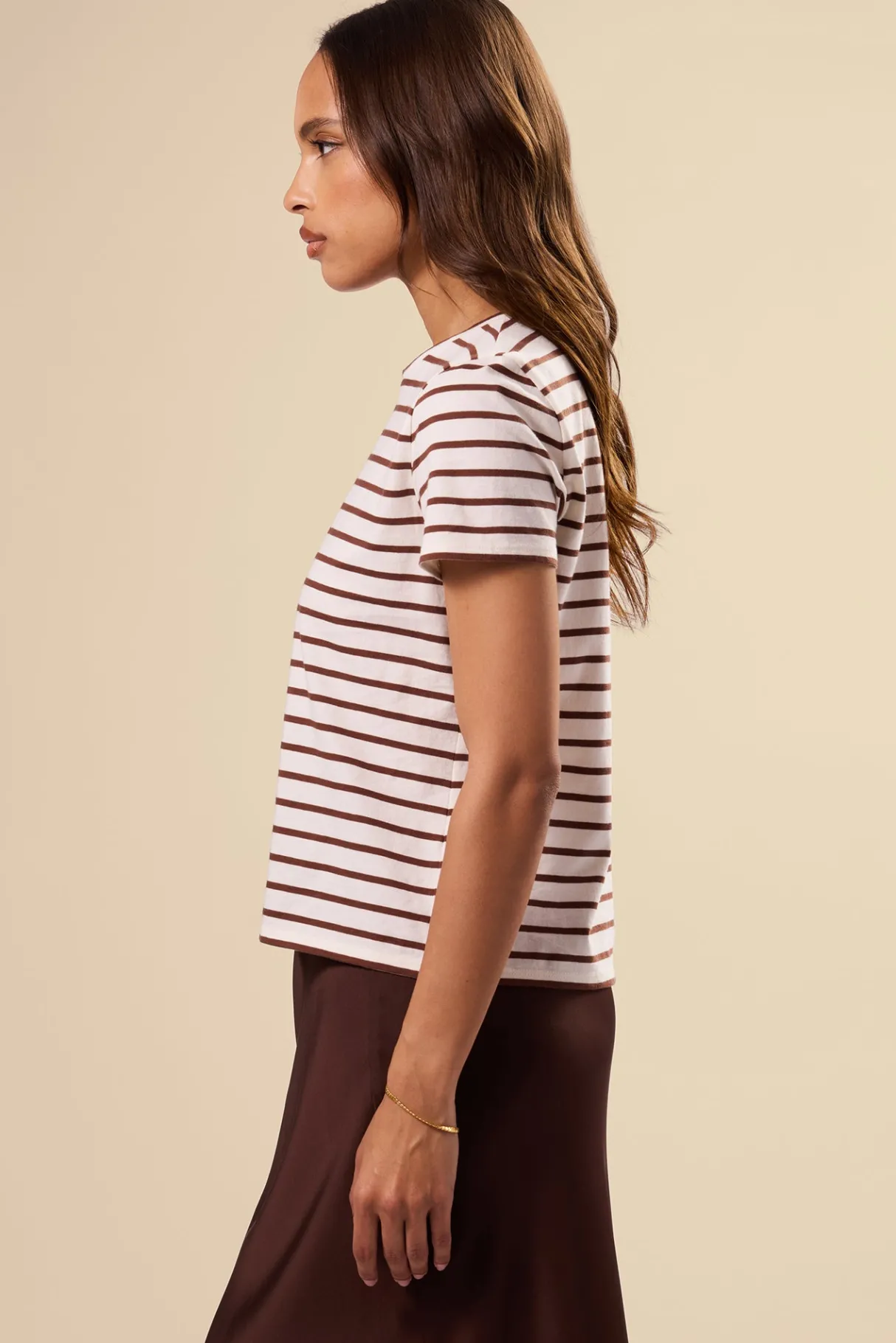 Amour Vert Berkeley Organic Cotton Tee IvoryEspressoStripe Outlet
