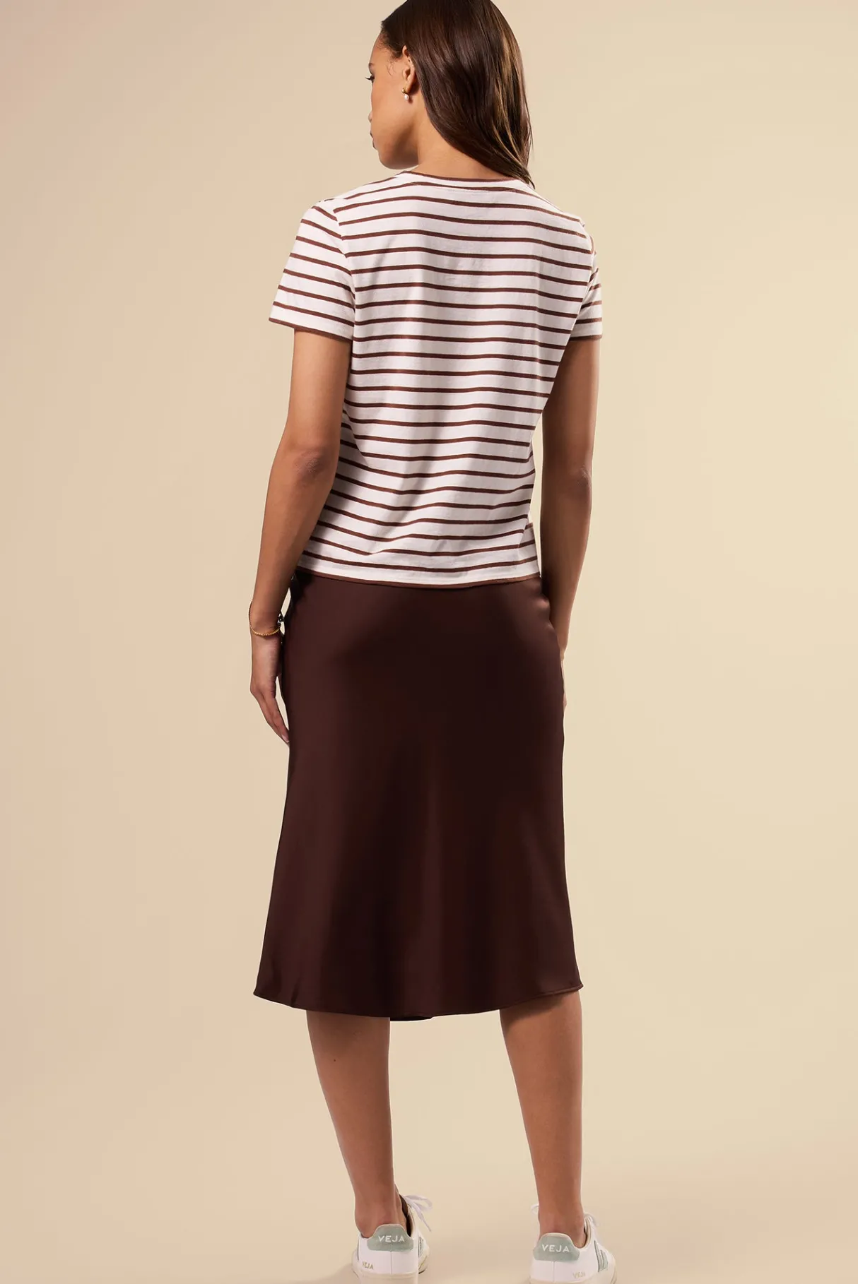 Amour Vert Berkeley Organic Cotton Tee IvoryEspressoStripe Outlet