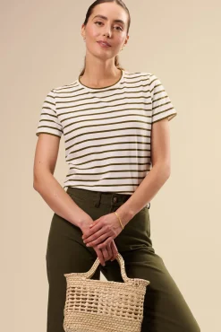 Amour Vert Berkeley Organic Cotton Tee IvoryOliveStripe Hot