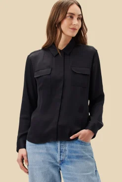 Amour Vert Bixby Pocket Blouse Black Clearance