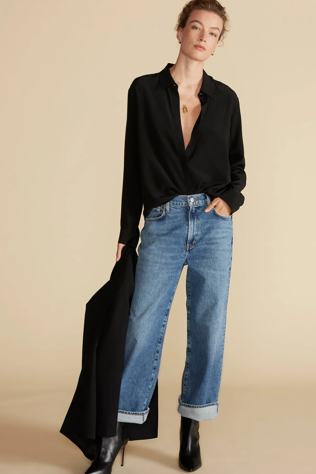 Amour Vert Bixby Washable Silk Blouse Black Discount