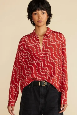 Amour Vert Bixby Washable Silk Blouse RustVannesFloralPrint Best