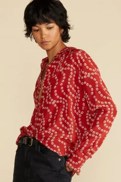 Amour Vert Bixby Washable Silk Blouse RustVannesFloralPrint Best