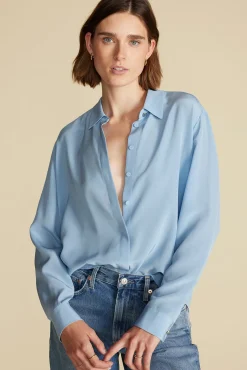 Amour Vert Bixby Washable Silk Blouse SkyBlue Outlet