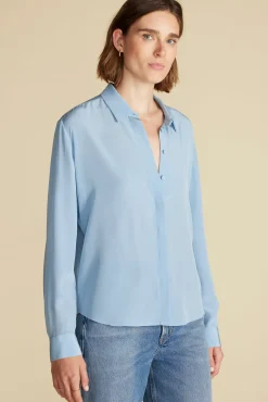 Amour Vert Bixby Washable Silk Blouse SkyBlue Outlet