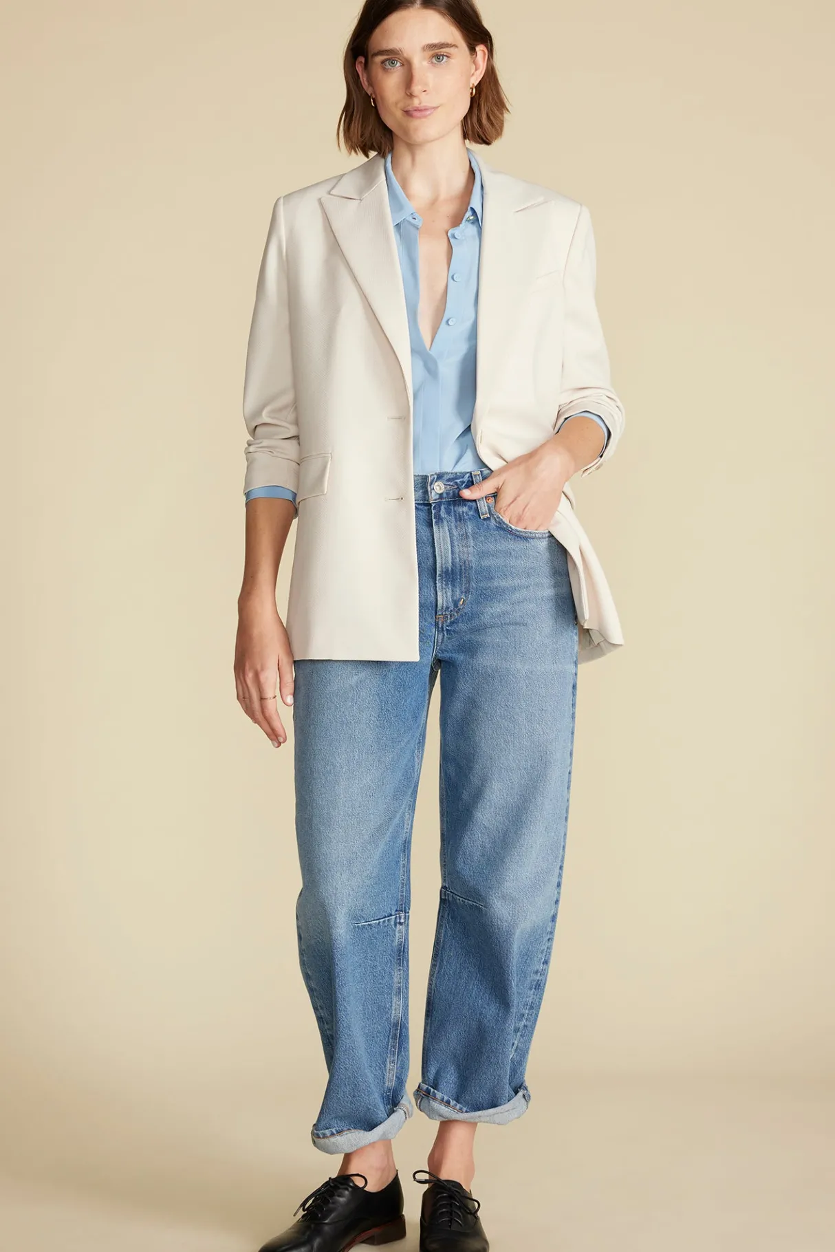 Amour Vert Bixby Washable Silk Blouse SkyBlue Outlet