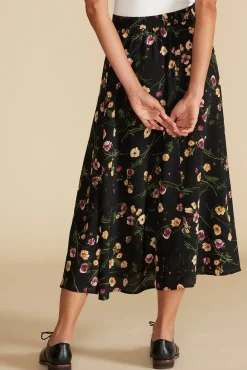 Amour Vert Blaze Washable Silk Skirt BlackMargeuritteWildflowerPrint New