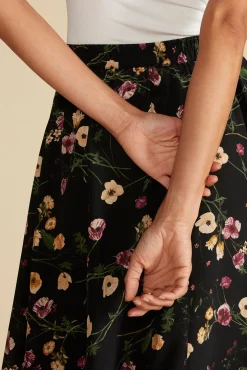 Amour Vert Blaze Washable Silk Skirt BlackMargeuritteWildflowerPrint New