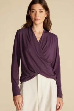 Amour Vert Calais Bamboo Knit Blouse PurpleFig Discount