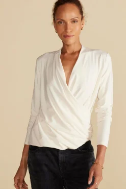 Amour Vert Calais Bamboo Knit Blouse Ivory Sale