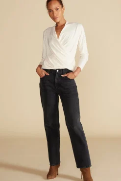 Amour Vert Calais Bamboo Knit Blouse Ivory Sale