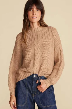Amour Vert Cameryn Cable Knit Wool Sweater Camel Hot