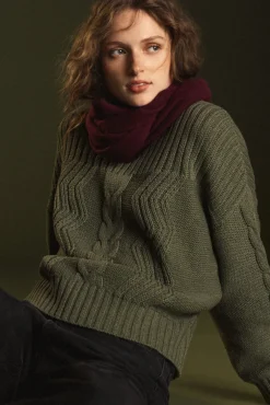 Amour Vert Cameryn Cable Knit Wool Sweater OliveGreen Best