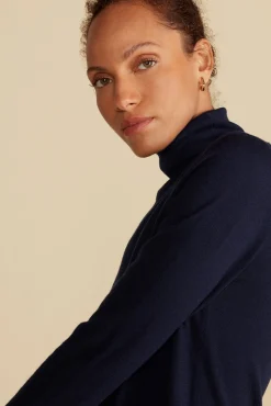 Amour Vert Carrie Turtleneck Cashmere Sweater NavyBlue Clearance