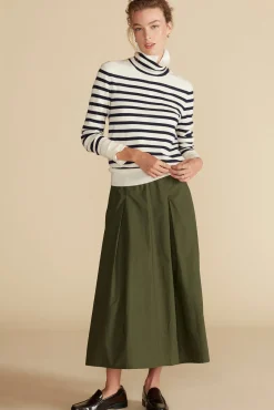 Amour Vert Carrie Turtleneck Cashmere Sweater IvoryandNavyBlueStripe Online