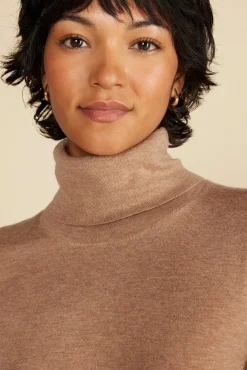 Amour Vert Carrie Turtleneck Cashmere Sweater CafeAuLaitBeige Best