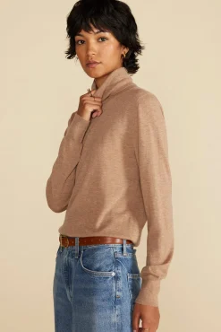 Amour Vert Carrie Turtleneck Cashmere Sweater CafeAuLaitBeige Best