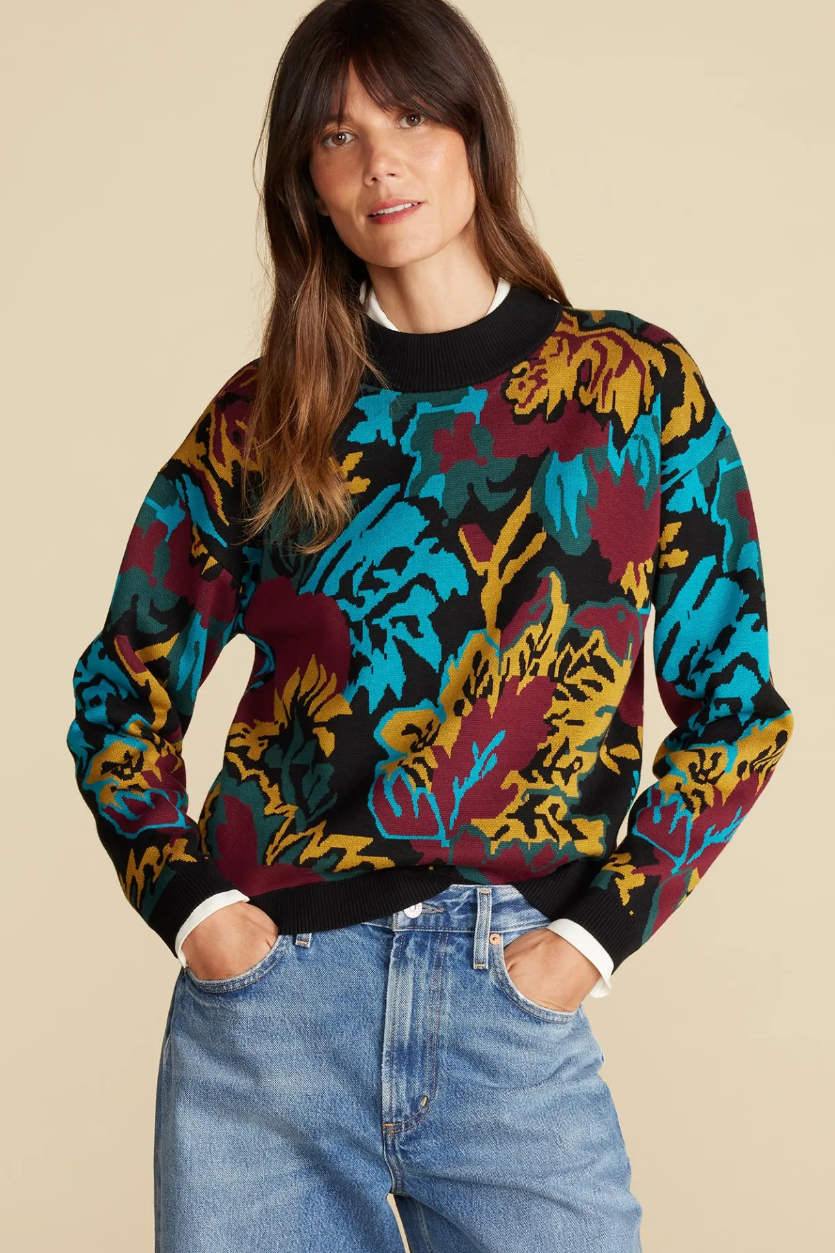 Amour Vert Cecile Cotton Jacquard Sweater Multi Fashion