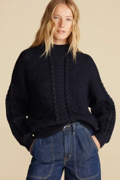 Amour Vert Celeste Cable Cotton Merino Sweater NavyBlue Hot