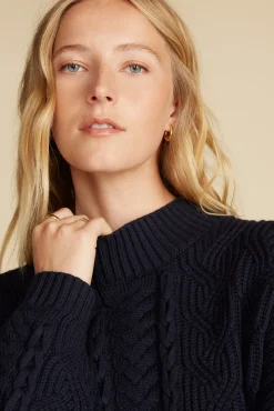 Amour Vert Celeste Cable Cotton Merino Sweater NavyBlue Hot