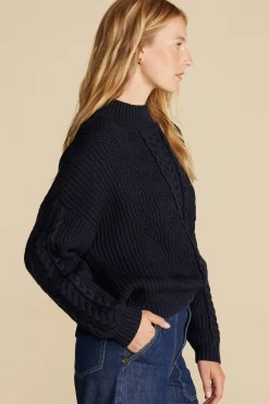 Amour Vert Celeste Cable Cotton Merino Sweater NavyBlue Hot