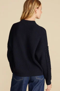 Amour Vert Celeste Cable Cotton Merino Sweater NavyBlue Hot