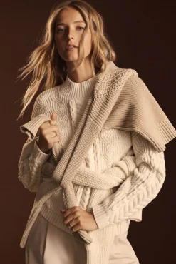 Amour Vert Celeste Cable Cotton Merino Sweater Ivory Discount