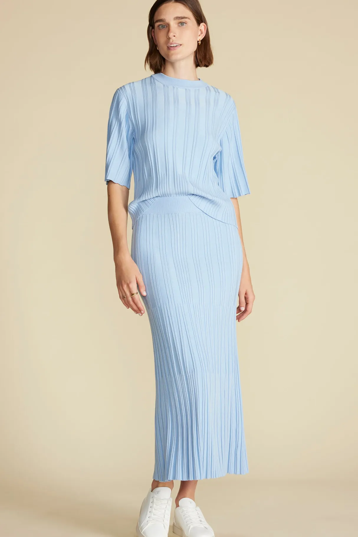 Amour Vert Cerise Knit Midi Skirt SkyBlue Sale