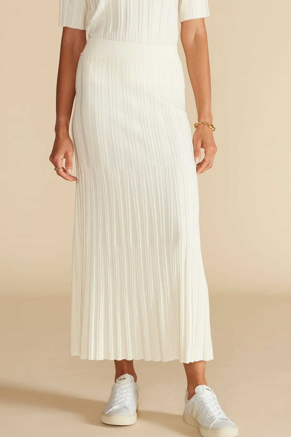 Amour Vert Cerise Knit Midi Skirt Ivory New