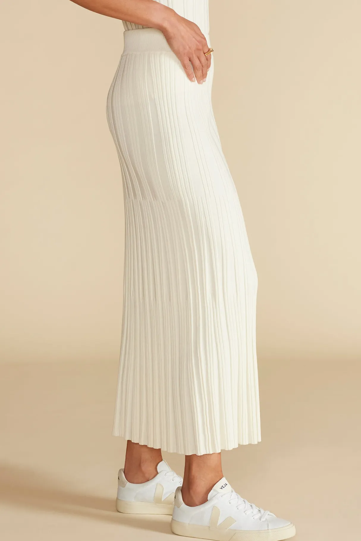 Amour Vert Cerise Knit Midi Skirt Ivory New
