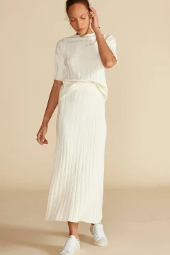 Amour Vert Cerise Knit Midi Skirt Ivory New
