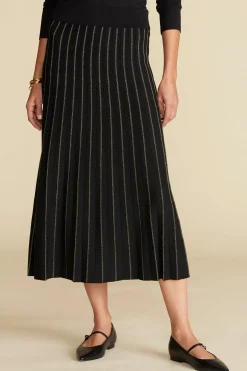 Amour Vert Cerise Metallic Knit Midi Skirt BlackandGold Outlet