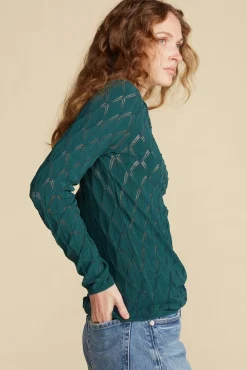 Amour Vert Chaney Diamond Pointelle Top ForestGreen Fashion