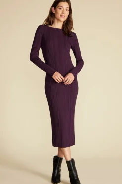 Amour Vert Chantae Boatneck Rib Dress PurpleFig Best
