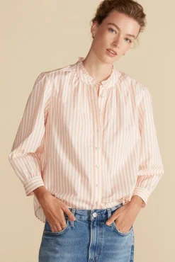 Amour Vert Charlotte Organic Cotton Blouse ApricotandIvoryStripe Clearance