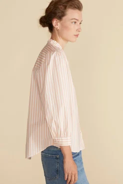 Amour Vert Charlotte Organic Cotton Blouse ApricotandIvoryStripe Clearance