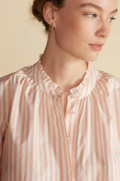 Amour Vert Charlotte Organic Cotton Blouse ApricotandIvoryStripe Clearance