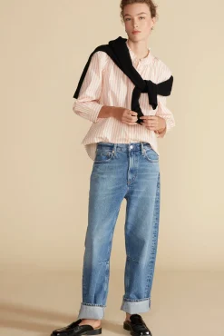 Amour Vert Charlotte Organic Cotton Blouse ApricotandIvoryStripe Clearance