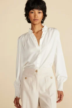 Amour Vert Charlotte Ruffled Recycled Sateen Blouse Ivory Discount