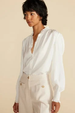 Amour Vert Charlotte Ruffled Recycled Sateen Blouse Ivory Discount