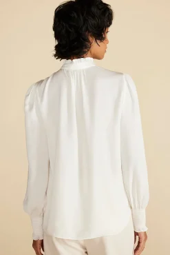 Amour Vert Charlotte Ruffled Recycled Sateen Blouse Ivory Discount