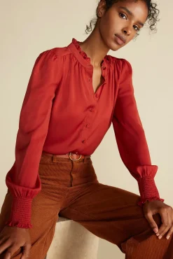 Amour Vert Charlotte Ruffled Recycled Sateen Blouse Rust Sale