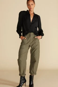 Amour Vert Charlotte Ruffled Recycled Sateen Blouse Black Fashion